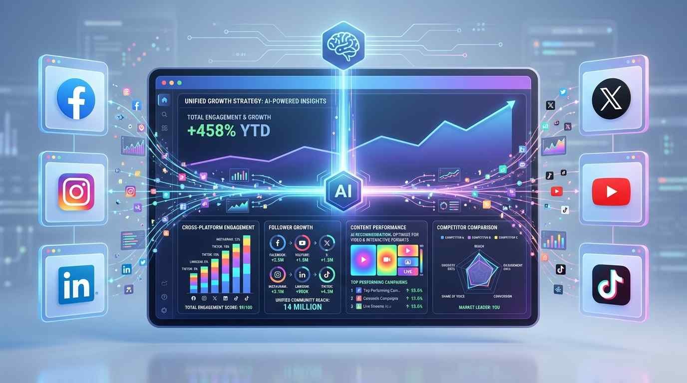 A digital marketing dashboard by Enneaagon showing a social media competitor analysis across Facebook, Instagram, YouTube, and TikTok, tracking engagement metrics and growth comparison for brands in Bangladesh.