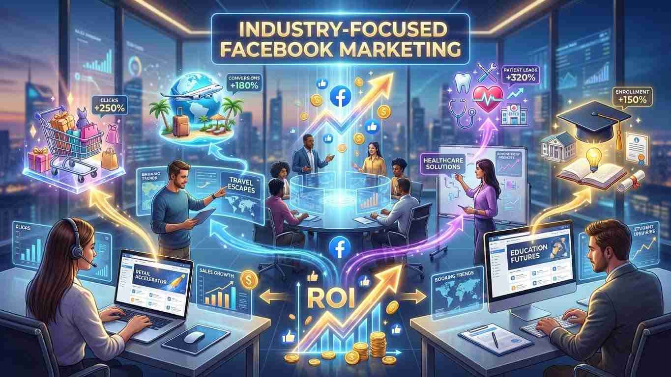 Industry-specific marketing strategies by Enneaagon, a leading Facebook Ad Agency in Bangladesh, showing tailored growth results for e-commerce, healthcare, and retail sectors.