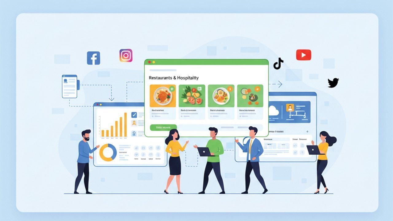 Industry-specific social media marketing solutions by Enneaagon, featuring a specialized strategy for restaurants and hospitality businesses in Bangladesh.