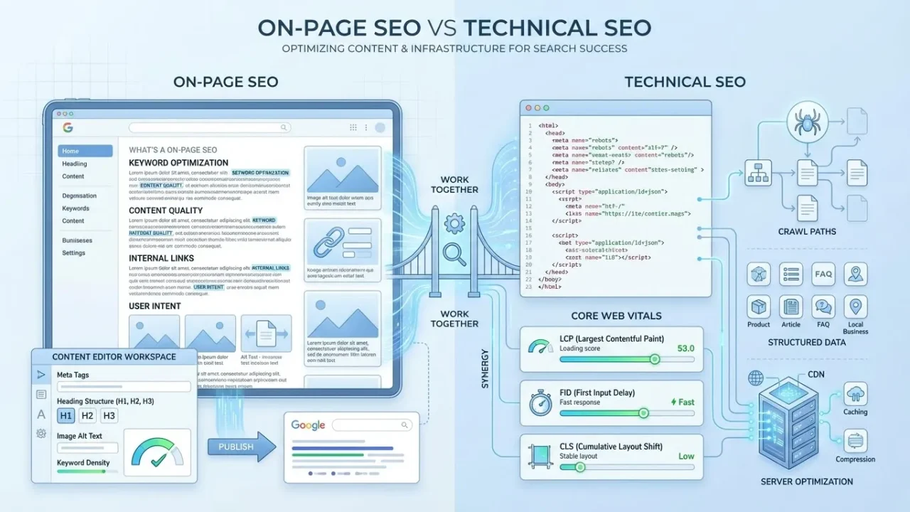 On-page SEO vs technical SEO.