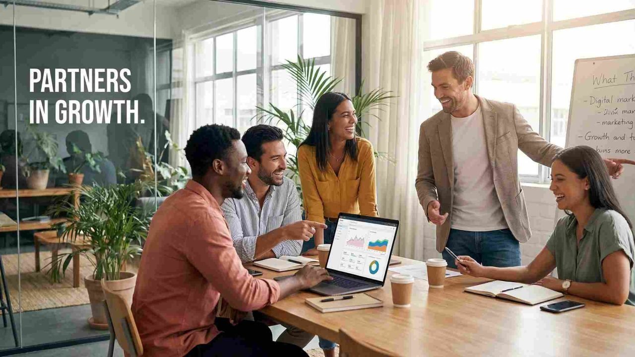 The team at Enneaagon, a digital marketing agency in Bangladesh, discussing SEO and social media marketing strategy during a meeting.